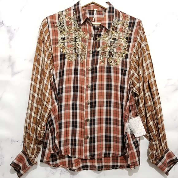 New FREE PEOPLE plaid Button Down Shirt - Picture 2 of 8